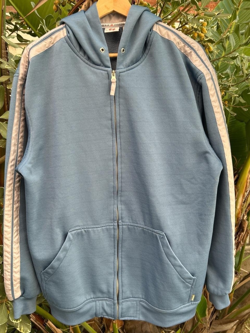 Vintage Y2K Anchor Blue Full Zip Hoodie Blue Striped Sleeve Skate M